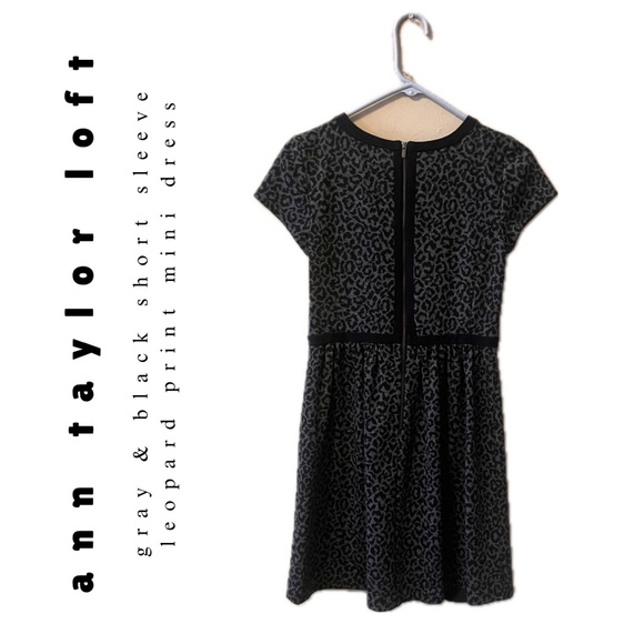 ann taylor loft • black& gray knit short sleeve leopard cheetah print mini dress - Picture 5 of 17